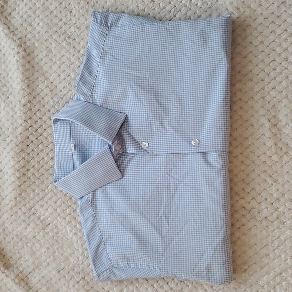 State & Liberty men's long sleeve button down dress shirt, L, blue white gingham